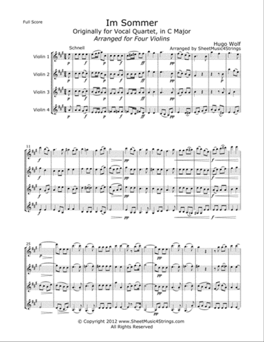 Wolf, H. - Im Sommer for Four Violins