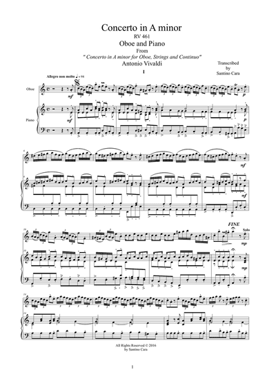 Vivaldi - Oboe Concerto in A minor RV 461 for Oboe and Piano