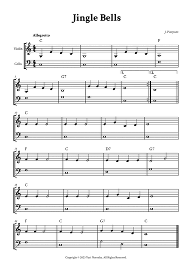 Jingle Bells - Violin and Cello (C Major)