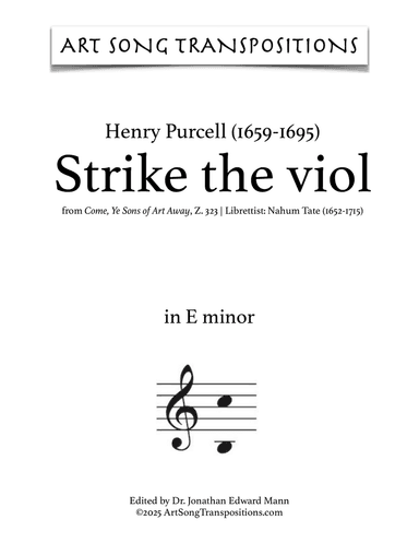 PURCELL: Strike the viol (transposed to E minor)