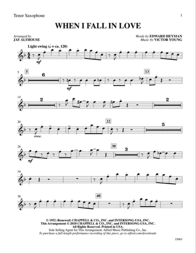 When I Fall in Love: B-flat Tenor Saxophone