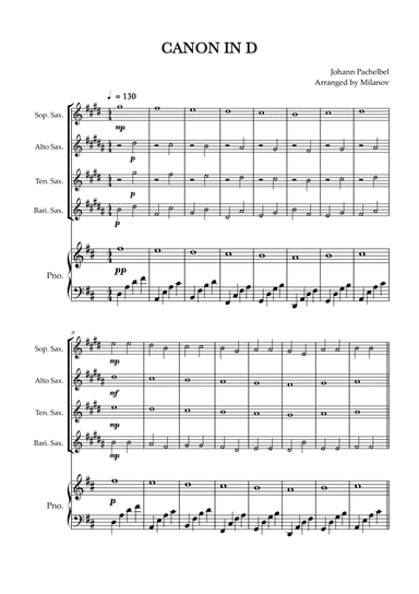 Canon in D | Pachelbel | Saxophone quartet | Piano accompaniment