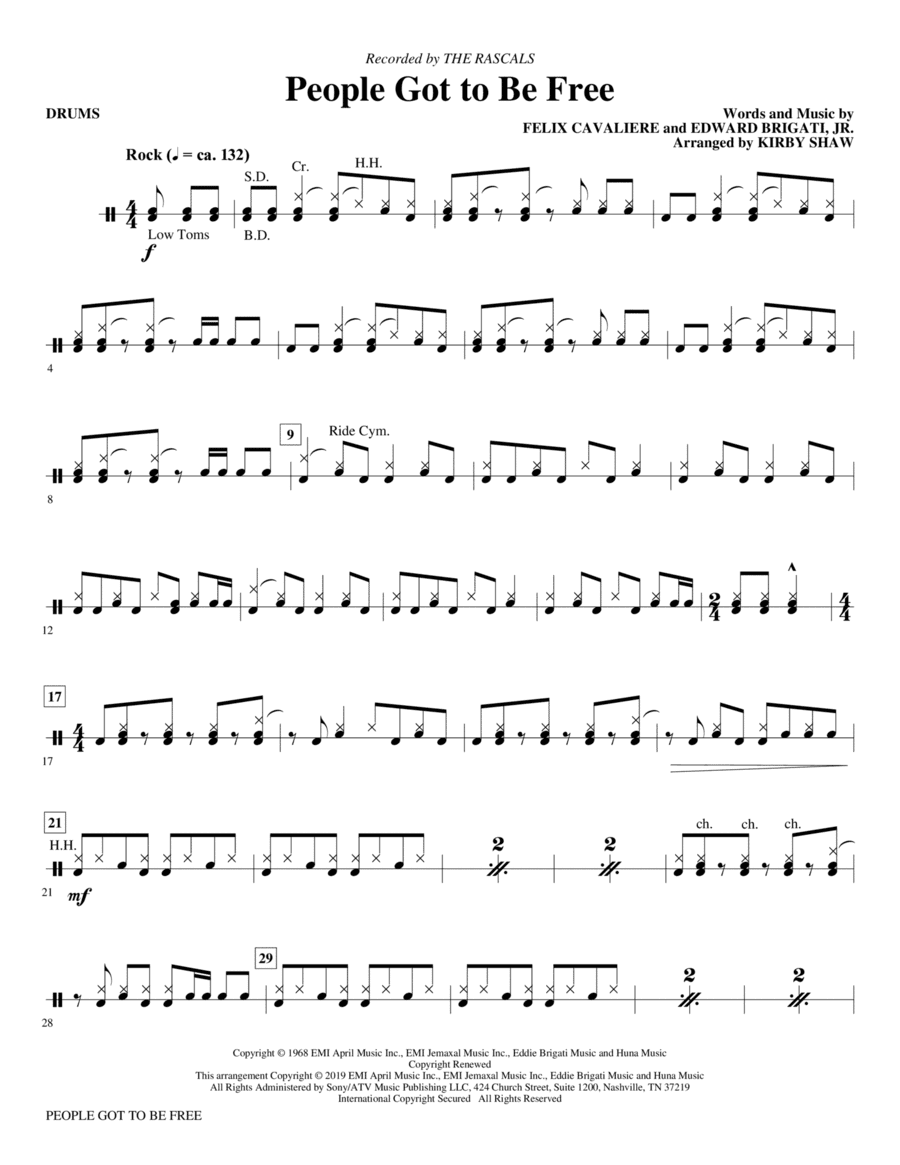People Got to Be Free (arr. Kirby Shaw) - Drums