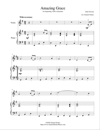 Amazing Grace - for beginning violin with optional piano accompaniment