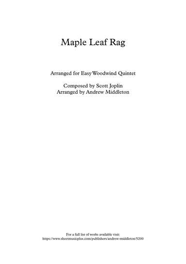 Maple Leaf Rag arranged for Easy Wind Quintet