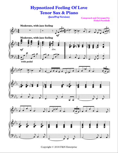 "Hypnotized Feeling Of Love"-Piano Background For Tenor Sax and Piano