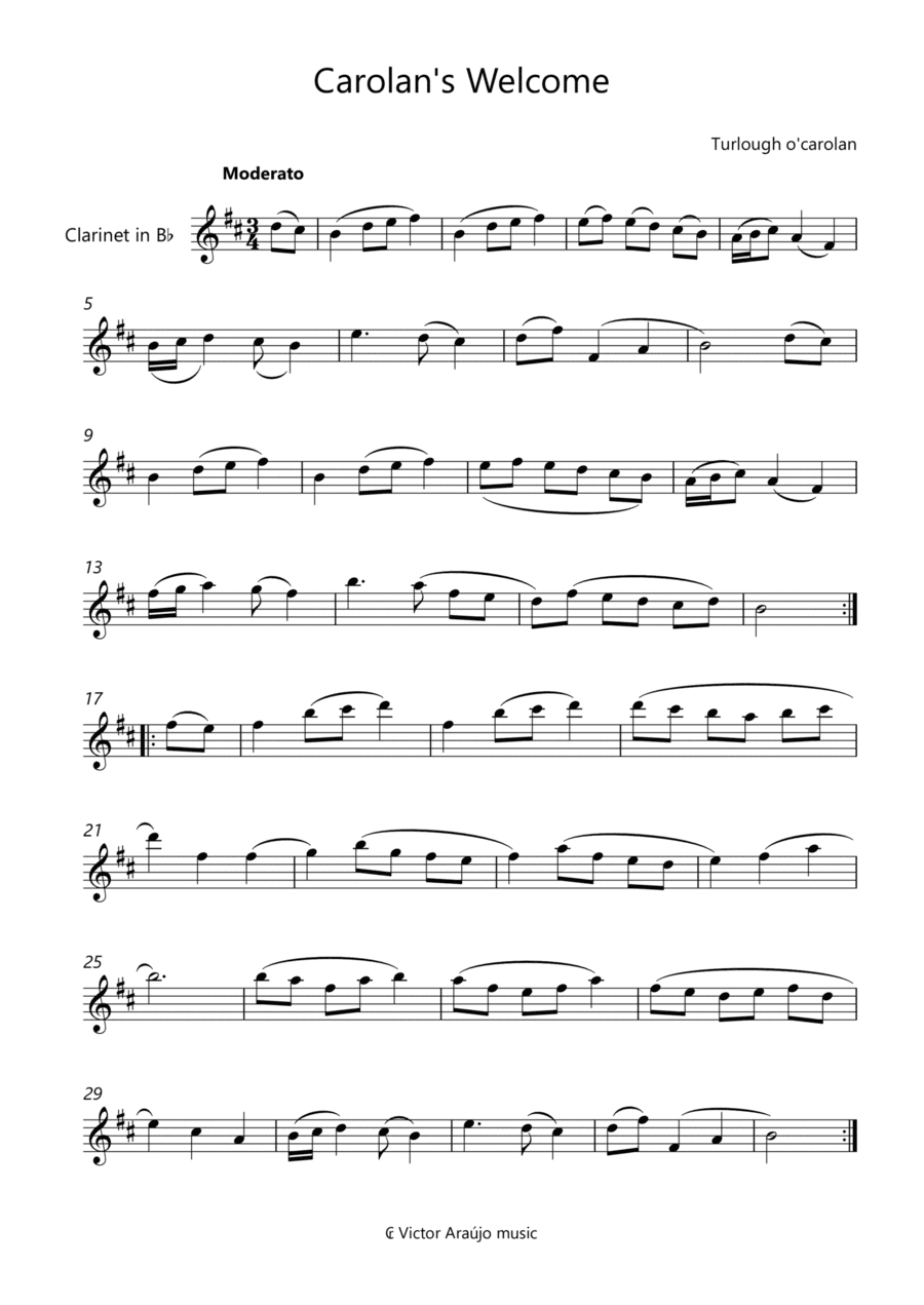 Carolan's Welcome - lead sheet for Clarinet