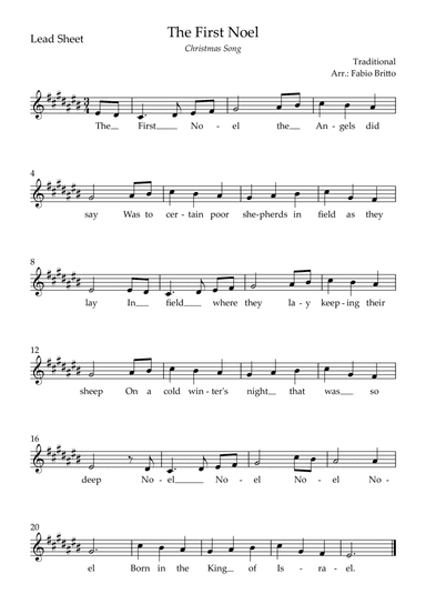 The First Noel (Christmas Song) Lead Sheet in C# Major.