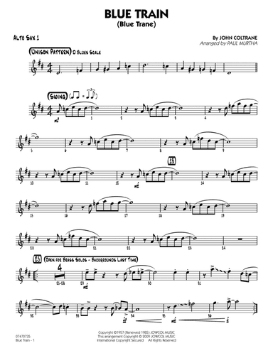 Blue Train (Blue Trane) (arr. Paul Murtha) - Alto Sax 1