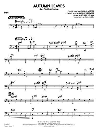 Autumn Leaves (arr. John Berry) - Bass