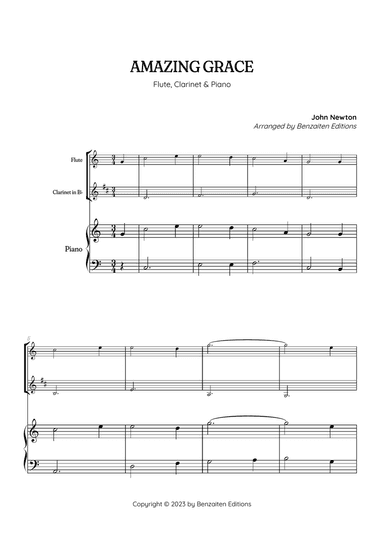 Amazing Grace • super easy flute and clarinet sheet music with piano accompaniment