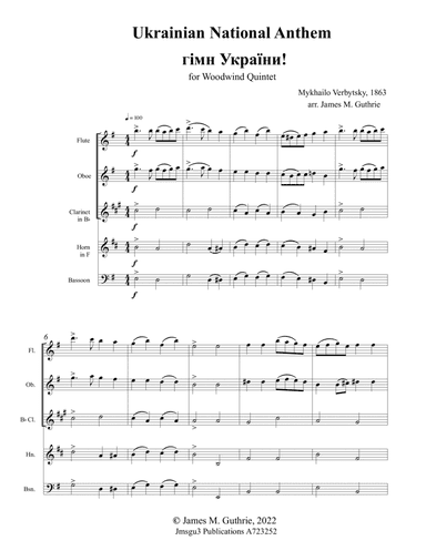 Ukrainian National Anthem for Woodwind Quintet