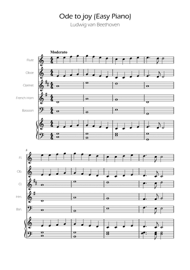 Ode To Joy - Easy Woodwind Quintet w/ piano accompaniment