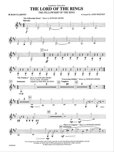 The Lord of the Rings: The Fellowship of the Ring, Symphonic Suite from: B-flat Bass Clarinet