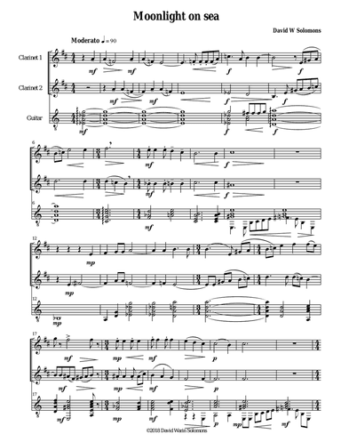 Moonlight on Sea for 2 clarinets and guitar