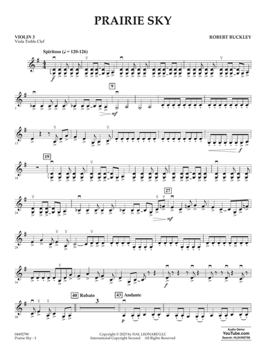 Prairie Sky - Violin 3 (Viola Treble Clef)