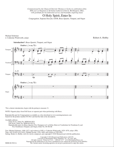 O Holy Spirit, Enter In (Downloadable Full Score)