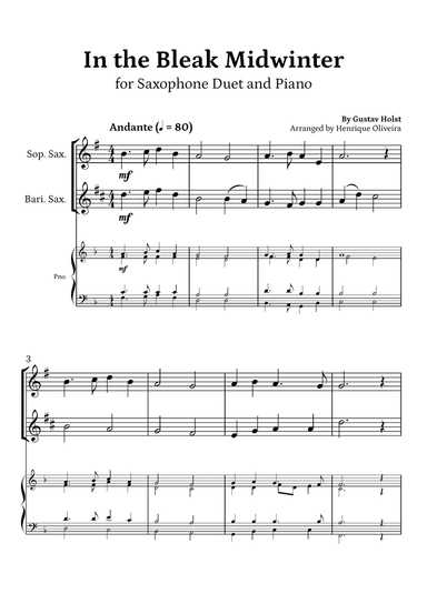 In the Bleak Midwinter (Saxophone Duet and Piano) - Beginner Level