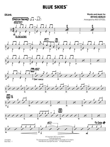 Blue Skies (arr. Rick Stitzel) - Drums