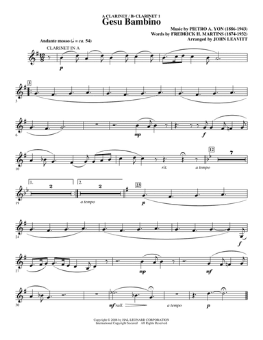 Gesú Bambino (arr. John Leavitt) - Bb/A Clarinet 1