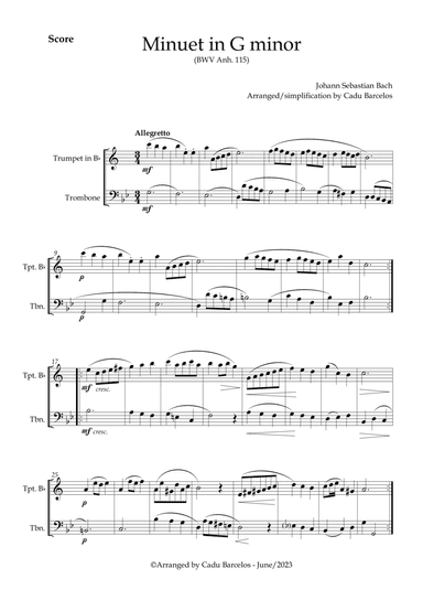 Minuet in G minor BWV anh 115 (Bach) Trumpet and Trombone