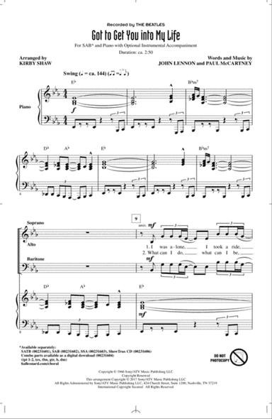 Got To Get You Into My Life (arr. Kirby Shaw)