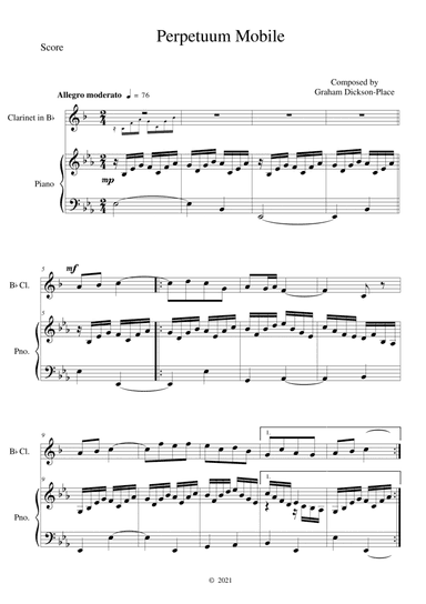 Perpetuum Mobile - Duet for Clarinet and Piano. Original composition by Graham Dickson-Place