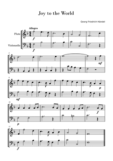 Joy to the World (Easy Flute and Cello Duo)