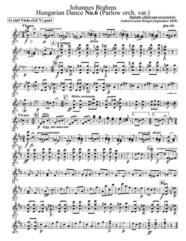 Johannes Brahms - Hungarian Dance No.6 (Parlow orch. var.) - C-clef viola (CCV) and arr for G-clef v