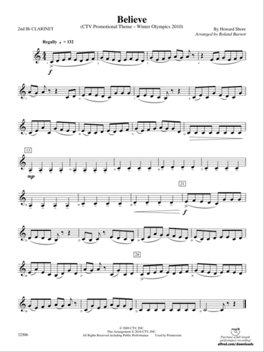 Believe (Winter Olympics 2010): 2nd B-flat Clarinet
