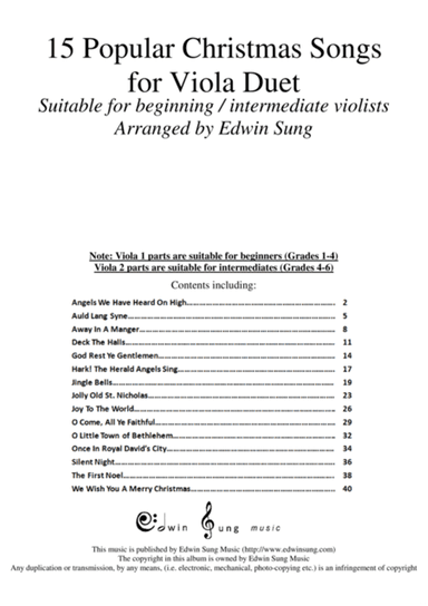 15 Popular Christmas Songs for Viola Duet (Suitable for beginning / intermediate violists)