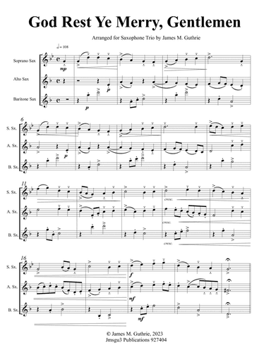 God Rest Ye Merry, Gentlemen for Saxophone Trio