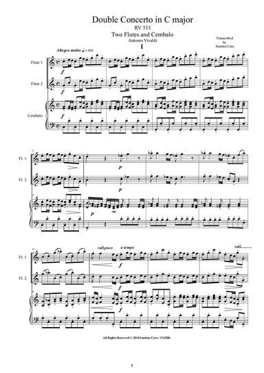 Vivaldi - Double Concerto in C major RV 533 for Two Flutes and Cembalo (or Piano)
