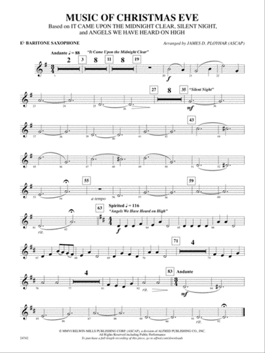 Music of Christmas Eve (Based on "It Came Upon the Midnight Clear," "Silent Night," and "Angels We Have Heard on High"): E-flat Baritone Saxophone