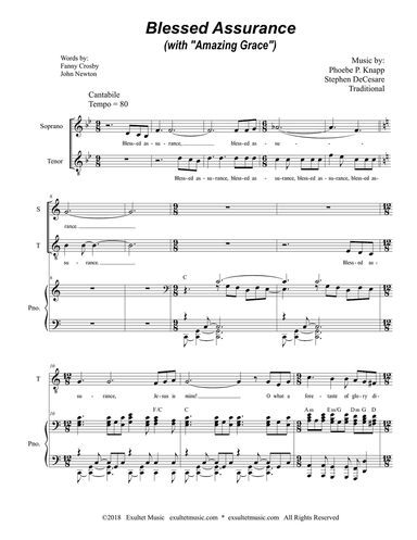 Blessed Assurance (with "Amazing Grace") (for 2-part choir - (Sop. & Ten.)