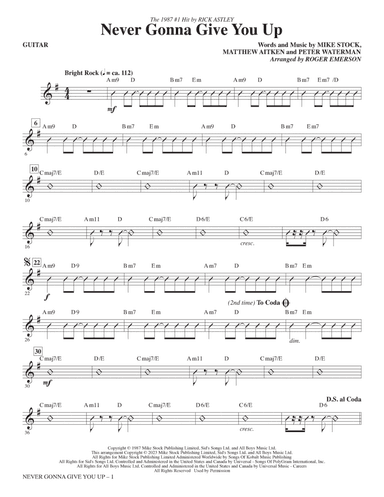Never Gonna Give You Up (arr. Roger Emerson) - Guitar