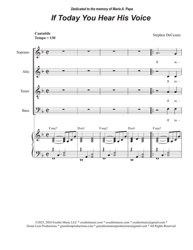 If Today You Hear His Voice (Vocal Quartet - (SATB)