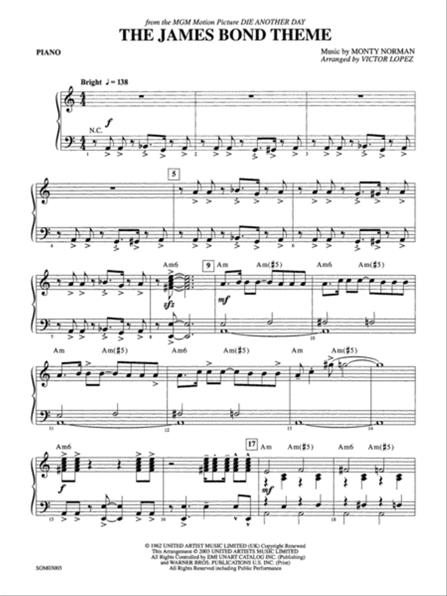 The James Bond Theme (from Die Another Day): Piano Accompaniment
