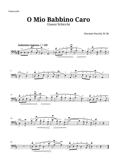 O Mio Babbino Caro by Puccini for Cello
