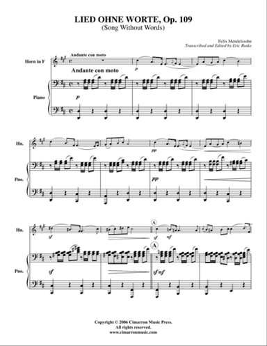 Lied Ohne Worte, Op. 109