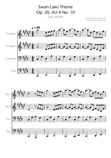 Swan Lake (theme) - Tchaikovsky - Brass Quartet
