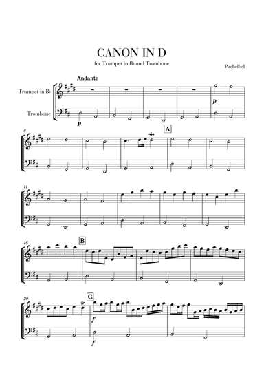 Canon in D for Trumpet in Bb and Trombone