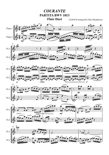 Courante by J.S BACH arranged for Flute Duet