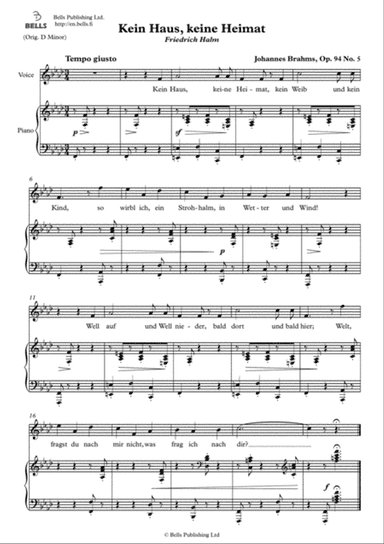 Kein Haus, keine Heimat, Op. 94 No. 5 (F minor)
