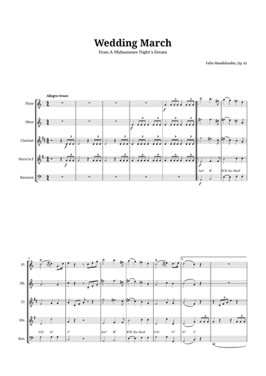 Wedding March by Mendelssohn for Woodwind Quintet with Chords