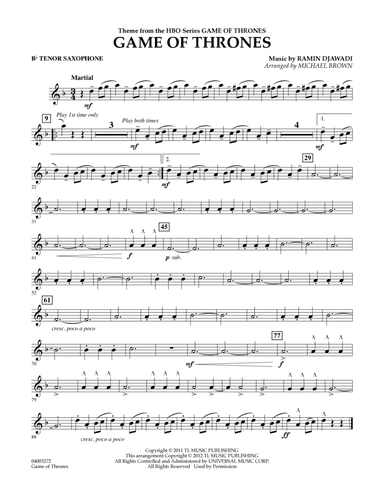 Game Of Thrones (arr. Michael Brown) - Bb Tenor Saxophone