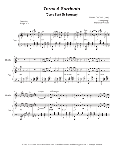 Torna A Surriento (Come Back to Sorrento) (Flute or Violin solo and Piano)