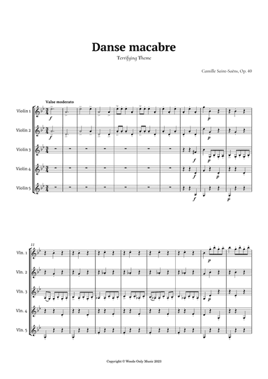 Danse Macabre by Camille Saint-Saens for Violin Quintet