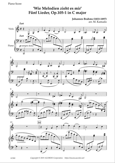 ‘Wie Melodien zieht es mir (It moves like a melody)' Op.105-1 in C Major for Viola & Piano