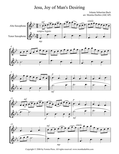 Wedding Music for Alto and Tenor Sax (collection) - Saxophone Duet